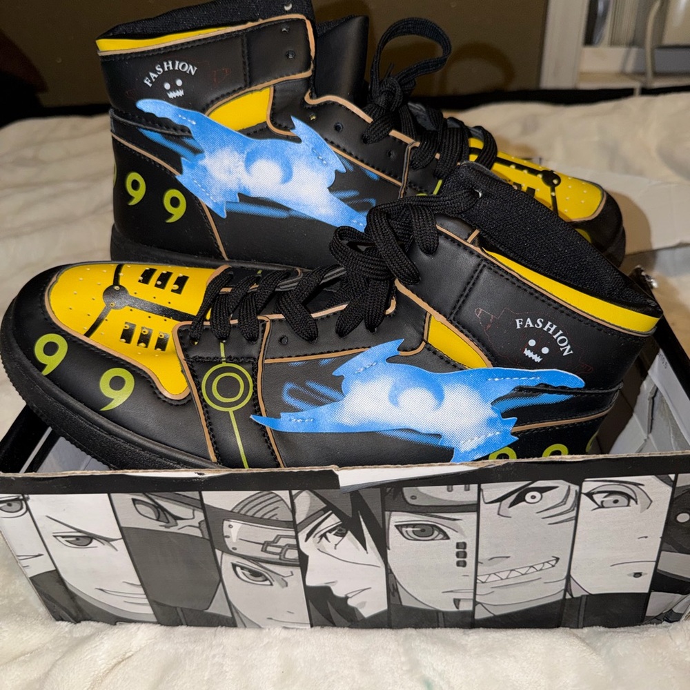 Naruto High-Top Sneakers with Blue and Yellow Design